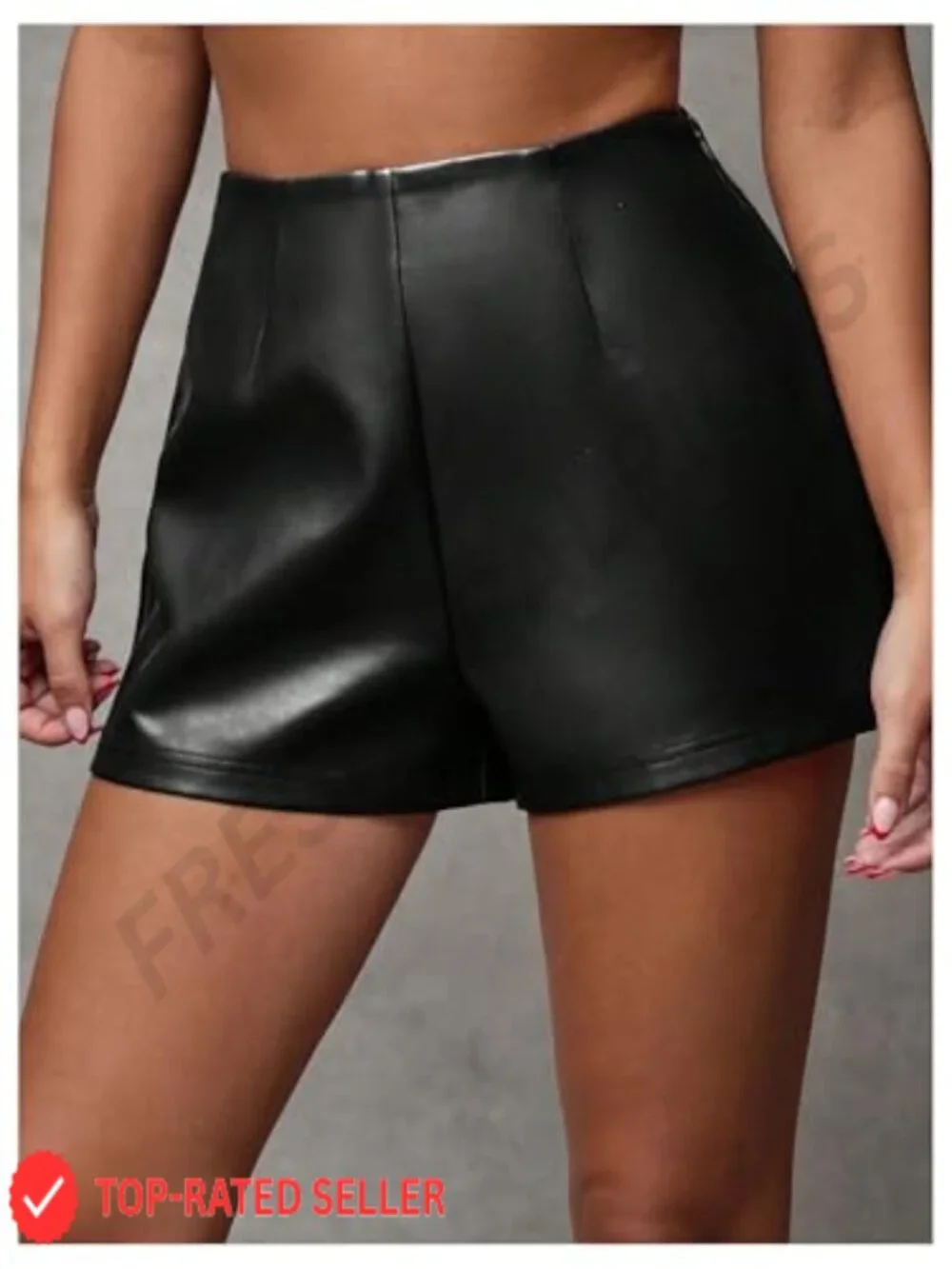 Women's Faux Leather High Waisted Mini Shorts Zipper Closure Going Out